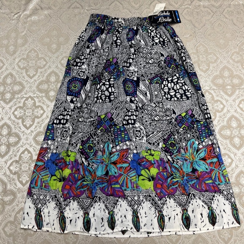 Vintage 80s NWT Colorful Bohemian Midi Skirt